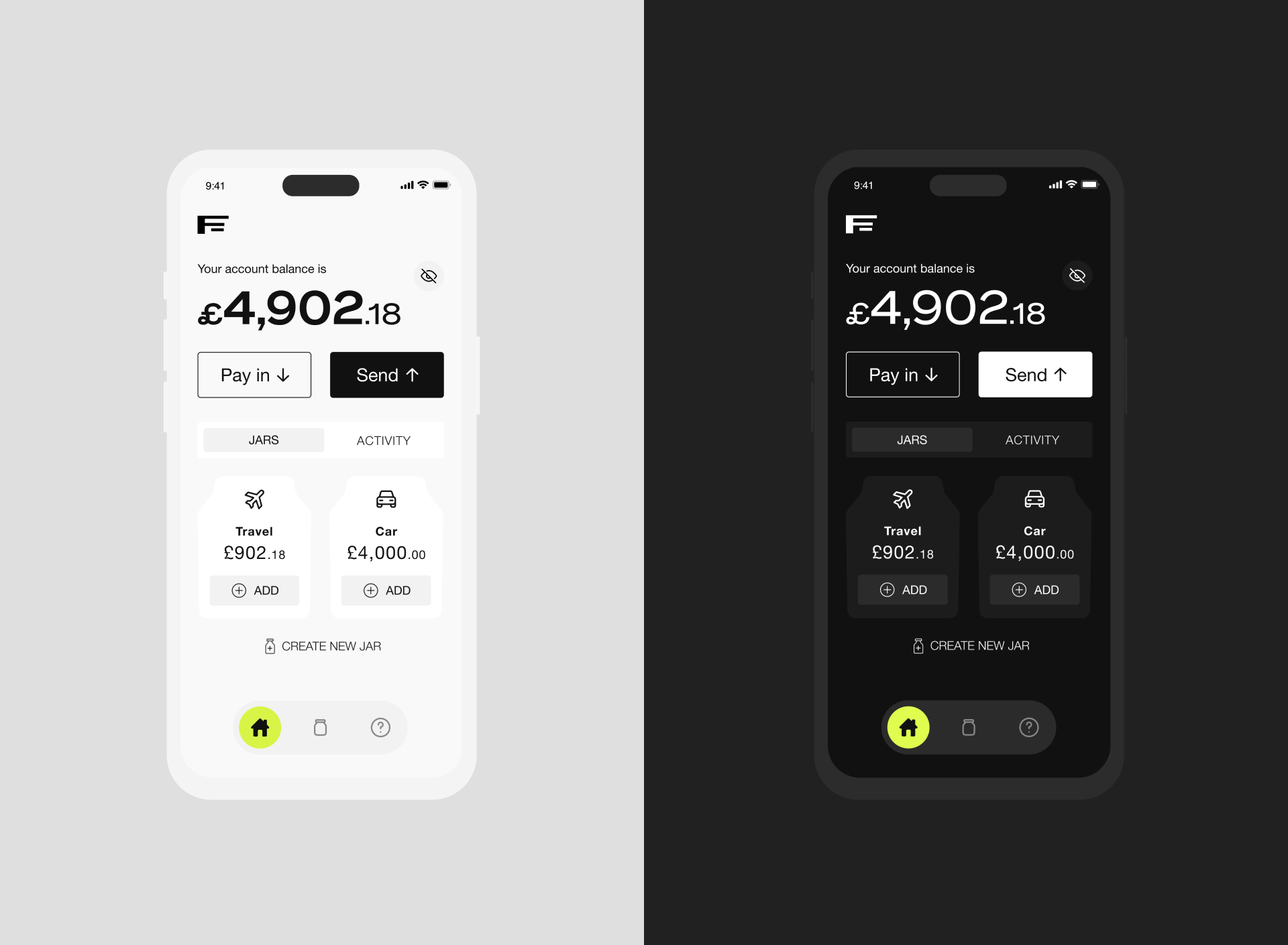 Fast, light and dark mode account balance screens