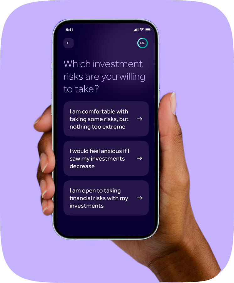 Risk assessment screen, Which investment risks are you willing to take?